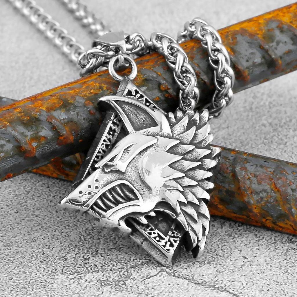 Скандинавский мужской винтажный кулон из нержавеющей стали, мужской модный кулон Viking в стиле панк с волчьей головой, подарок