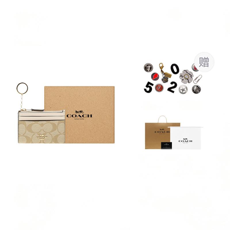 COACH Coated Canvas Leather Card Holder Clutch Card Holder Mini Women's White Khaki (Unisex) Card Holders 88208 IMDQC