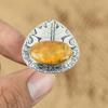 Oval Fossil Coral Stone Cresent Moon Promise Ring Jewelry 925 Sterling Silver
