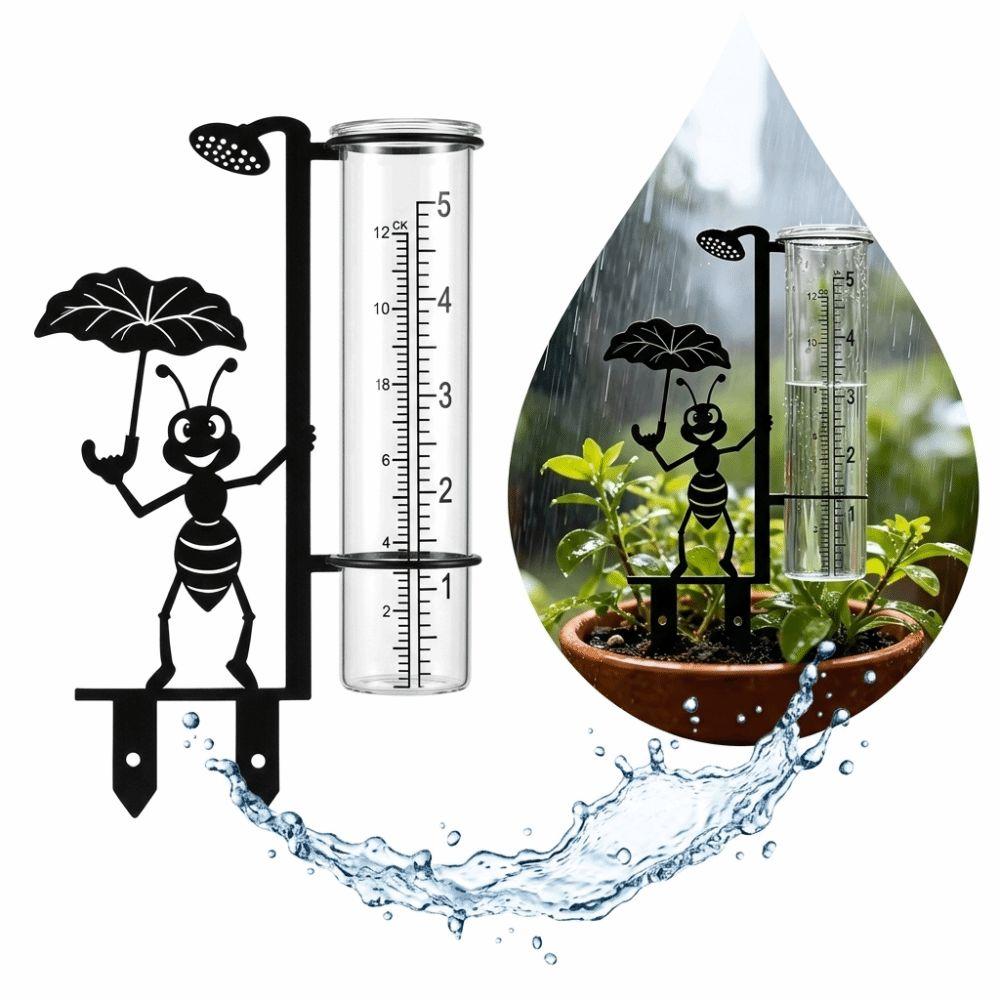 Cartoon Ant Design Garden Rain Gauge Clear Tube Decorative Rain Gauge Rainfall Gauge Flower Bed