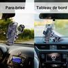 Support Téléphone Voiture Universel avec Ventouse, Stable Réglable Rotatif 360° - Noir