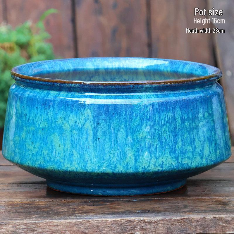 Large Coarse Pottery Green Planter: Ceramic Flower Pot for Succulents, Orchids, and Plants