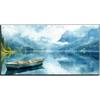 1,5" Толстый Холст Без Рамы Настенное Искусство - Безмятежное Озеро Горы Небо Пейзаж с Лодкой Живопись, Современный Декоративный Вдохновленный Природой
