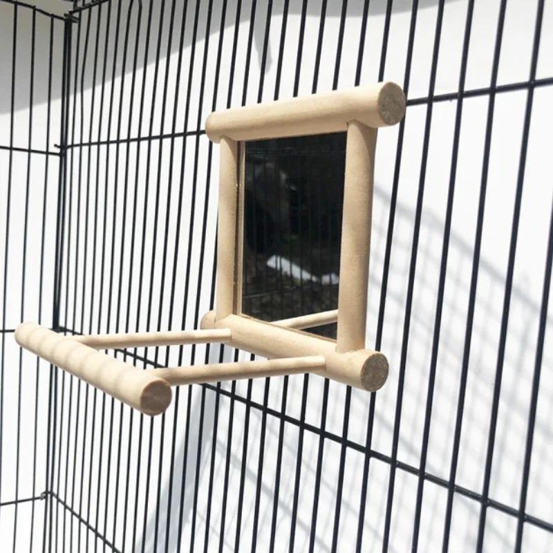 Деревянные подвесные зеркала для домашних животных, забавные клетки для попугаев, стоячие шесты, игрушки для попугаев корелл, игрушки для маленьких птиц, аксессуары для попугаев