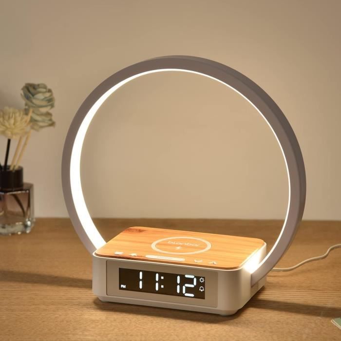 Lampe de chevet - blonbar - 10w - commande tactile - chargeur sans fil - réveil intelligent
