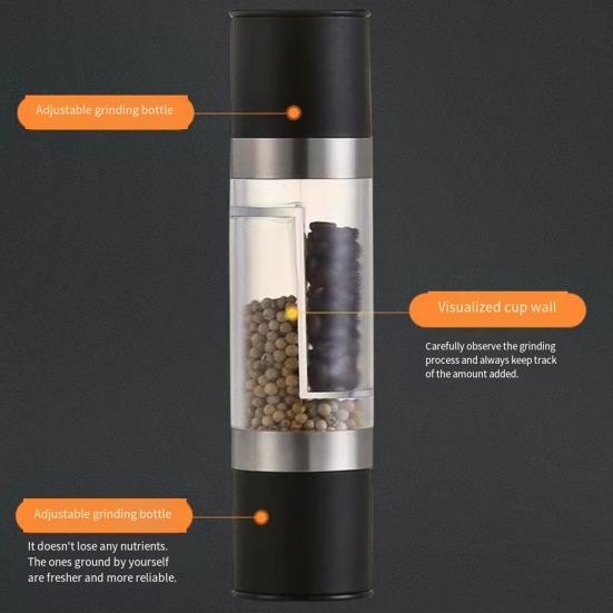 Dual Spice Grinder 2-in-1 Stainless Steel Manual Pepper And Salt Mill with Ceramic Core Adjustable Coarseness Seasoning Tool for Kitchen Travel Use