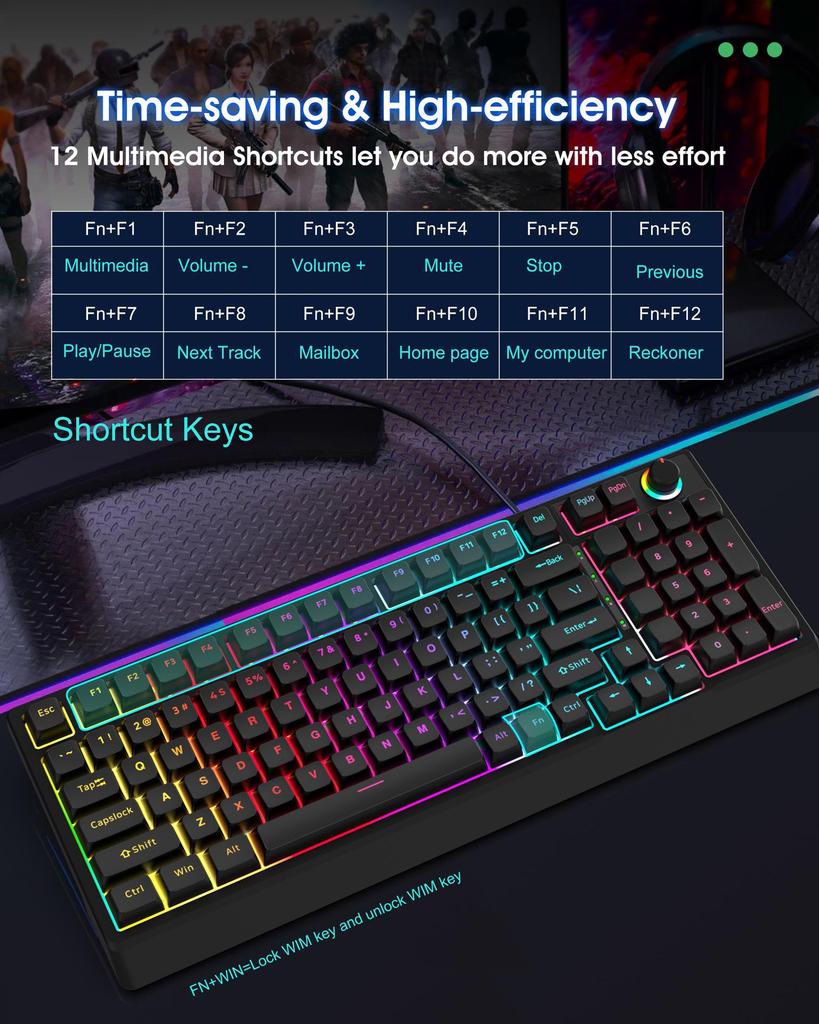K98 Mechanical Keyboard with Blue or Red Axis, Wired Connection, Dual-Color Injection Keycaps for Gaming