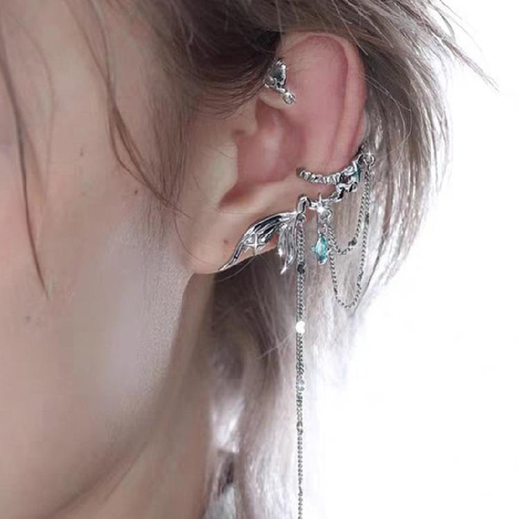 Detachable Fishtail Ear Clip With Tassels Alloy Ear Cuff For Sensitive Skin Long Wear Comfort