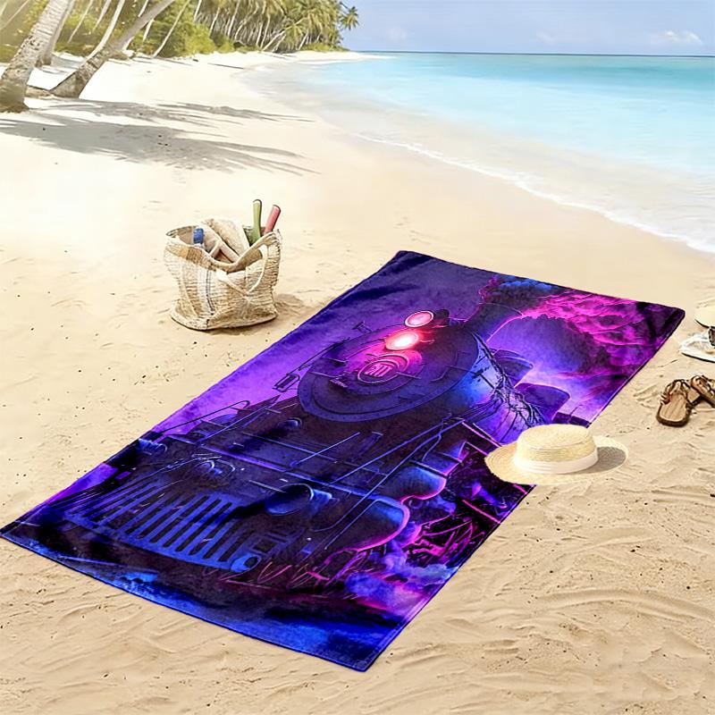 Purple Train 2D Flat Print Beach Towel, Large Soft Quick Dry Towel for Beach Camping Swimming.MSTJ0918630