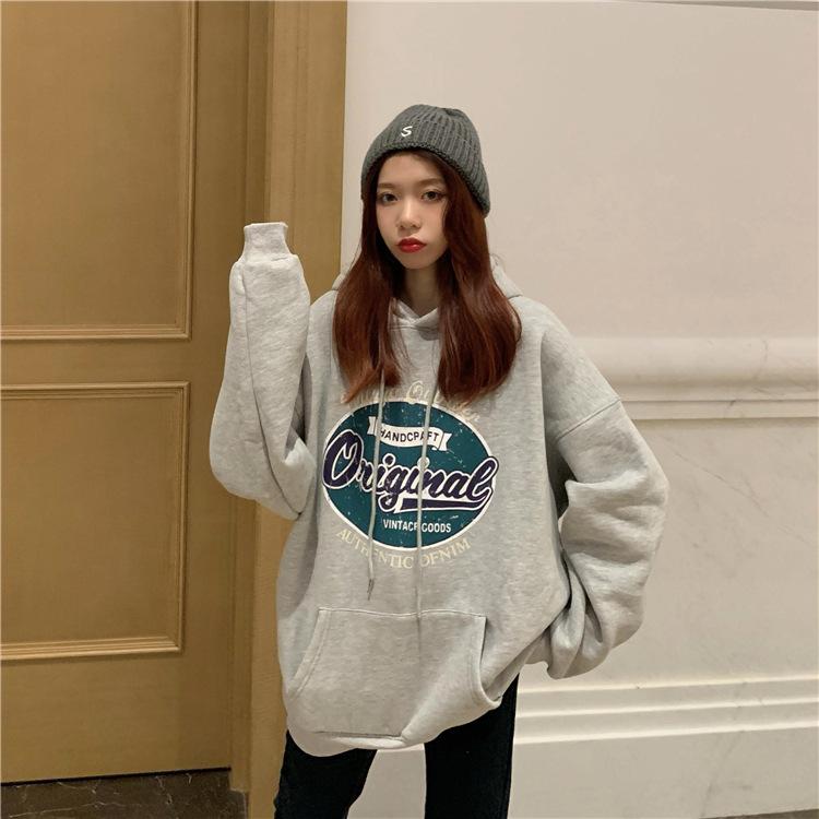 Women Long Sleeve Hooded V Neck Loose Pullovers Female Tops Solid Color Sweatshirts