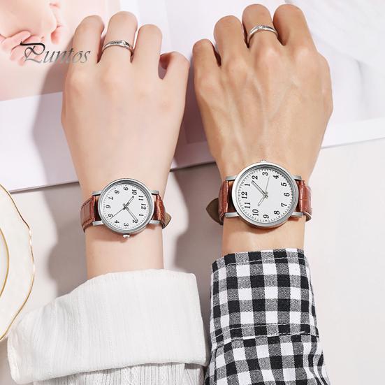 Couple Watch Round Battery Operated Faux Leather Strap Elegant 3-Hand Birthday Gift Adjustable Men Women Quartz Wrist Watch Fashion Jewelry