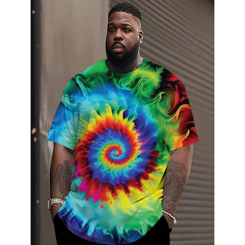 Summer Round Neck 3D Psychedelic Swirl Pattern Print Top Fashionable Casual Short Sleeved Men's T-shirts