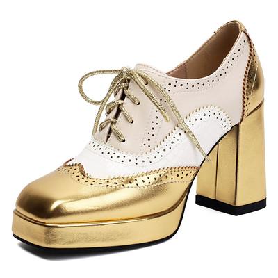 Блестящие Модные Женские Туфли-Лодочки с Квадратным Носком и Массивным Каблуком 9,5 см, Платформа 2 см, На Шнуровке, Смешанный Цвет, 44 45 46 47 48, Обувь для Свиданий