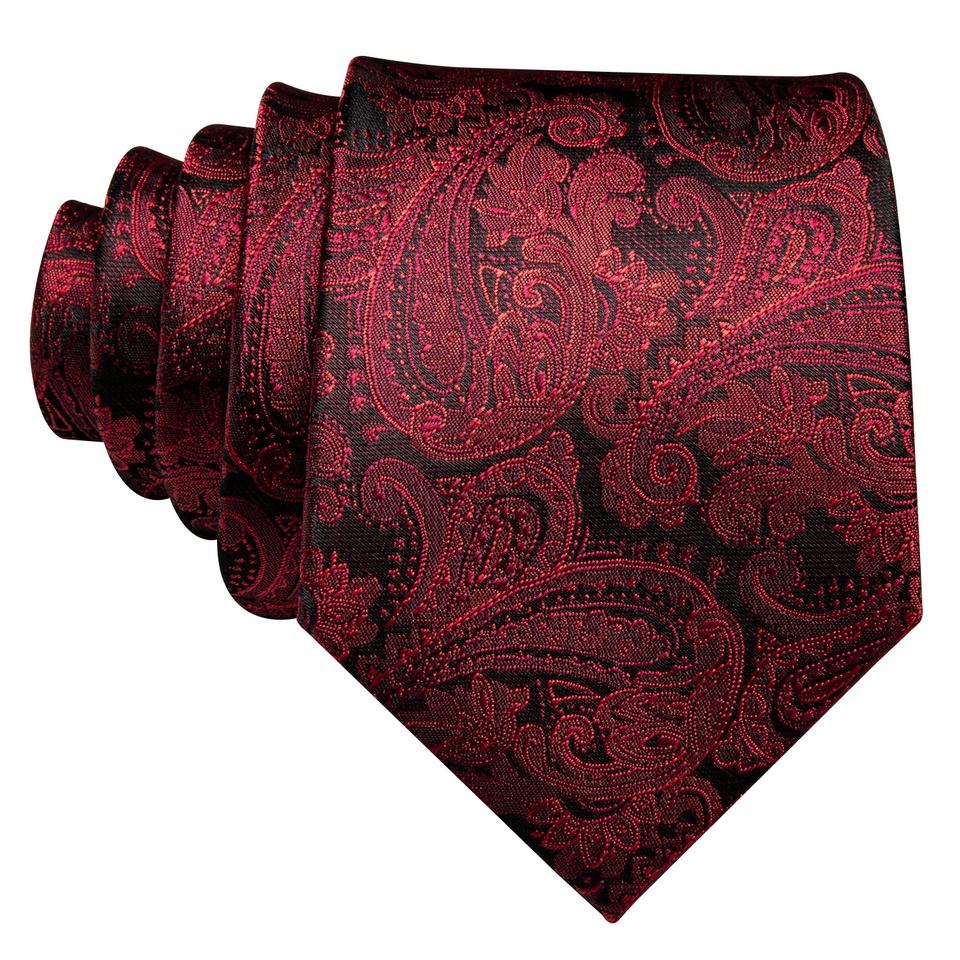 Cool Paisley Tie Hanky Cufflinks Gift Box for Men Red Black Silk Barry.Wang Set