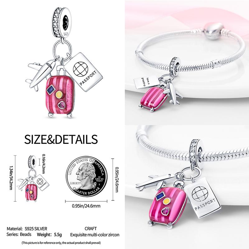 Подходит для модных оригинальных браслетов 925 пробы, серебро 925 пробы, серебро, синий, астронавт, самолет, подвески для путешествий, бусины, подвески для женщин, модные ювелирные изделия своими руками