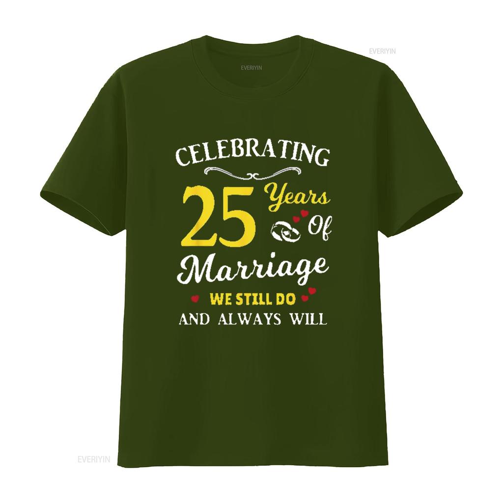 Mens 25th Year Wedding Anniversary T Shirt Black vintage Washed Slightly Breathable Stylish Unisex homme streetwear