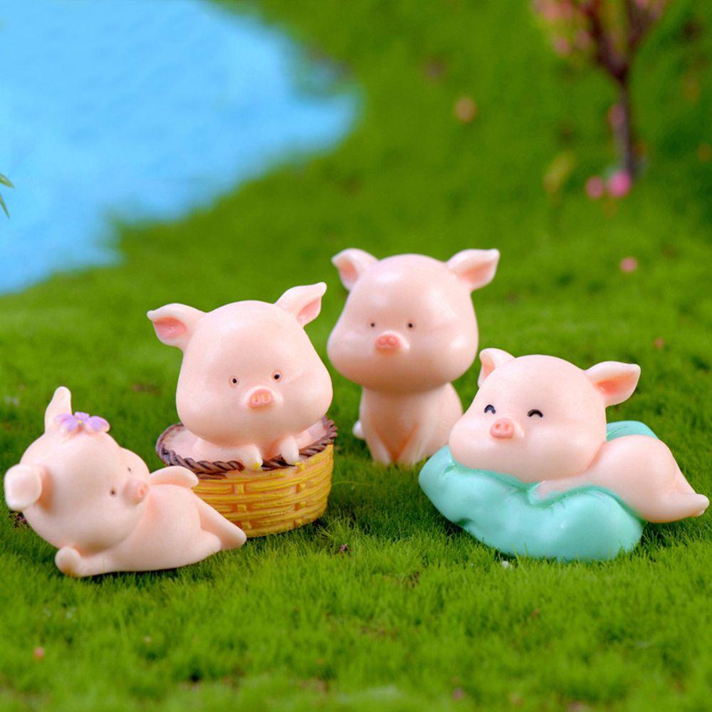 Cute Mini Animal Statue Garden Home Decor Figurine Resin Ornaments Miniature Model Micro Pig Family