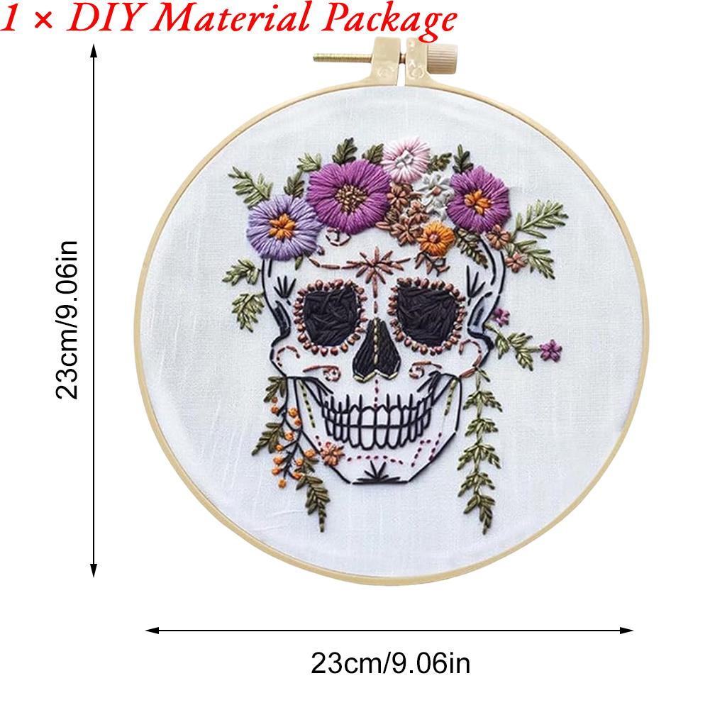 Halloween Embroidery Starter Kit Ghost & Gothic Stamped Cross Stitch Kits with Pattern & Embroidery Hoops for Adults & Beginners