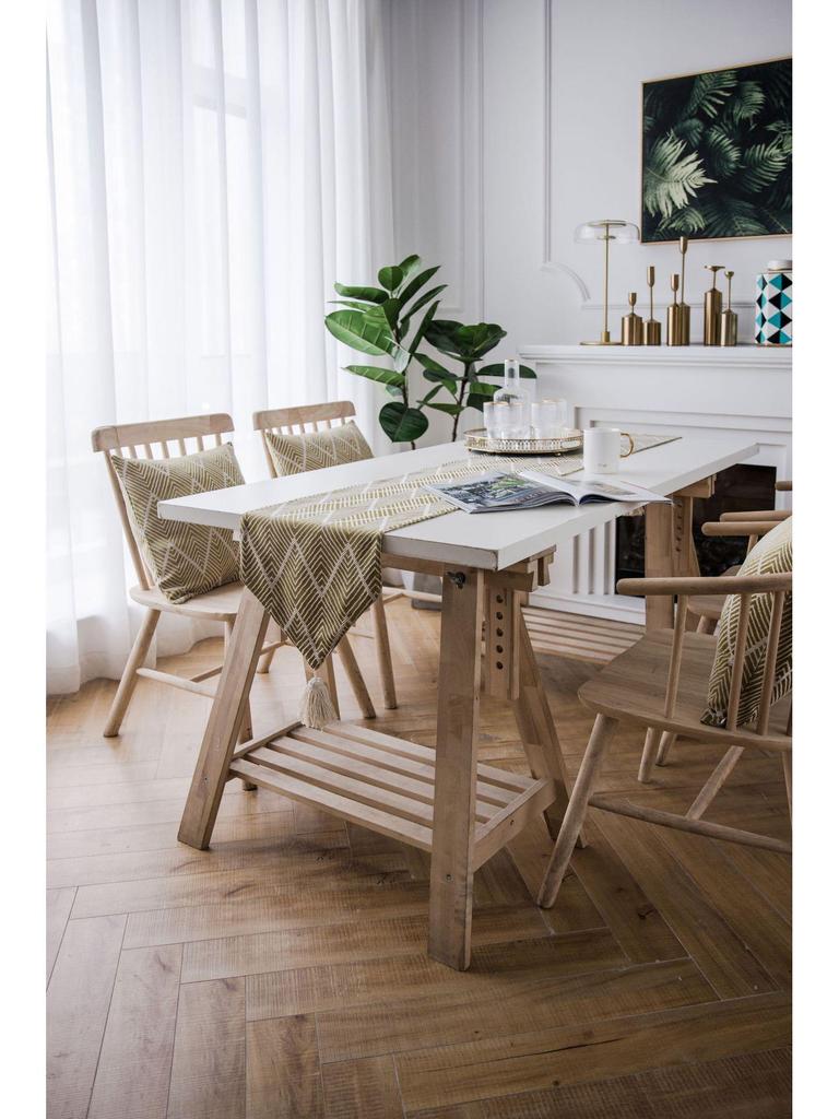 Скандинавская геометрическая жаккардовая дорожка на стол с кисточками – смесь полиэстера и хлопка