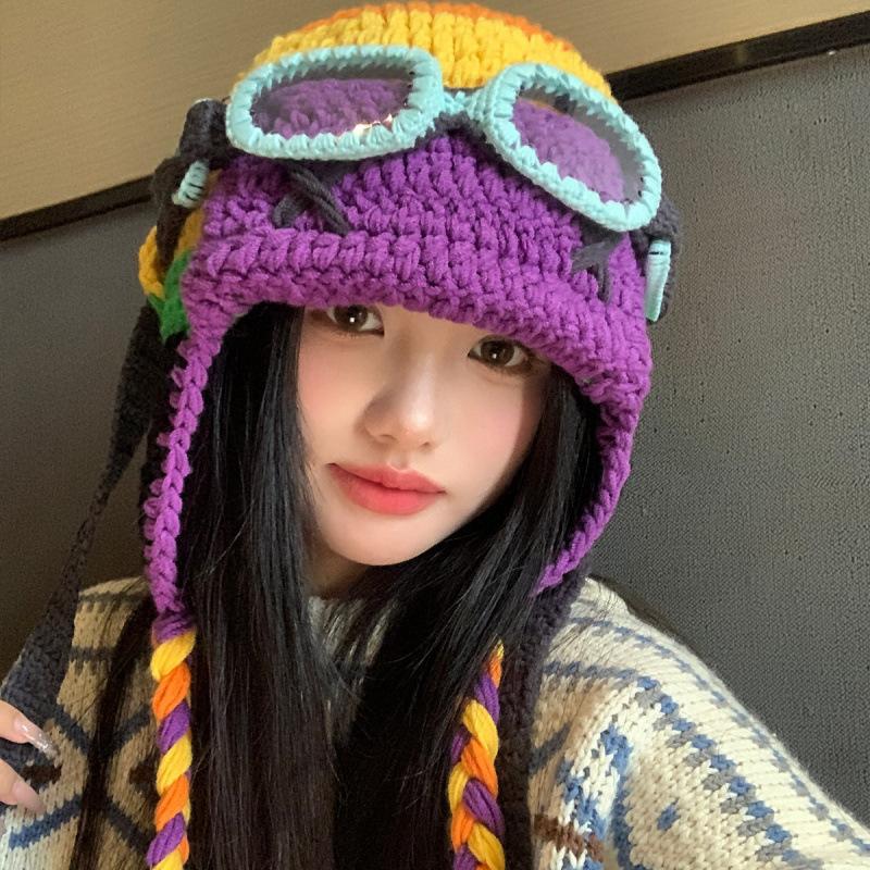Danjianji cute funny wool hat women's autumn and winter new knitted warm flying hat bag head hat