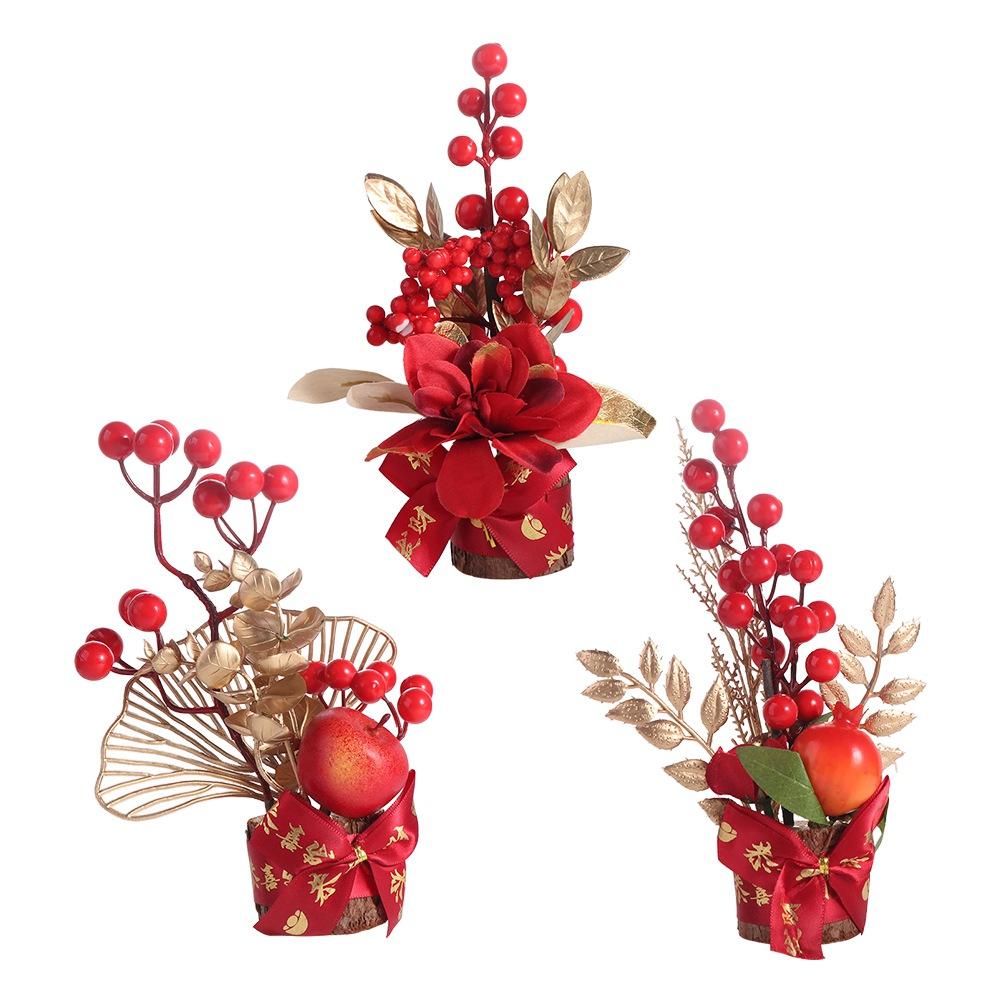 Best Wishes Spring Festival Pots Red Berry Branch Wedding Pots Chinese Tabletop Pots Home Decor