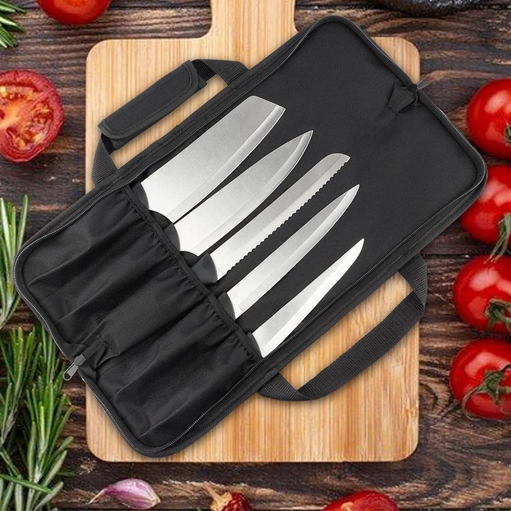 Double-Layer Oxford Cloth Chef Knife Bag, Scratch Resistant Large Capacity Portable Cutlery Storage Pouch for Western Cuisine Students