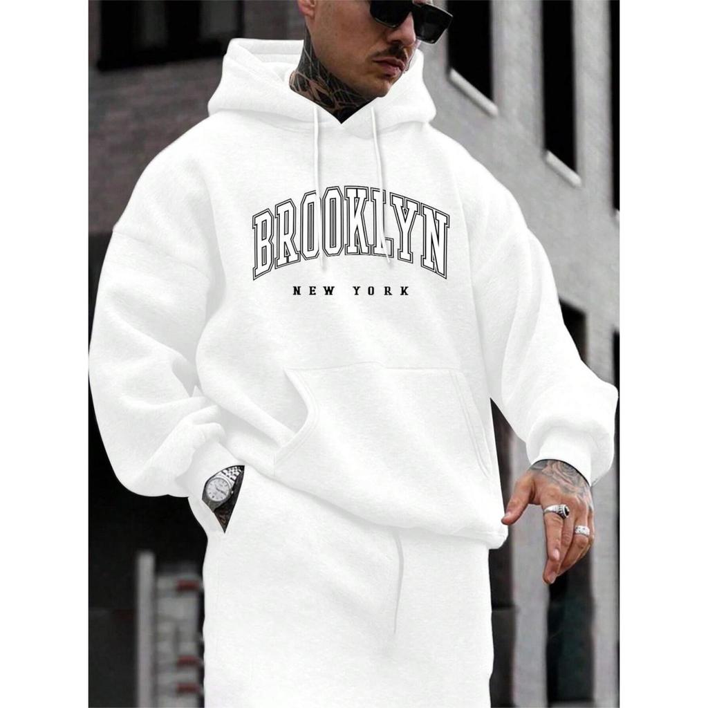 Мужская толстовка с капюшоном Brooklyn New York Printing с круглым вырезом, свободная, удобная, модная, флисовая, базовая одежда с капюшоном