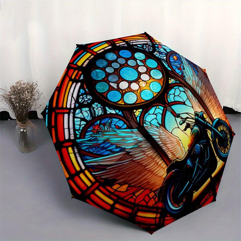 Stained Motorcycle Art Print: Unique Wall Decor for Your HomeUmbrella, Portable 3-Fold Umbrella for Men & Women,Christmas Gift ES153
