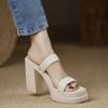 Summer Women Heels Concise Leather Thin Straps Slippers Block Heel Platform Sandals Elegant 8cm High Heels Fashion Party Shoes