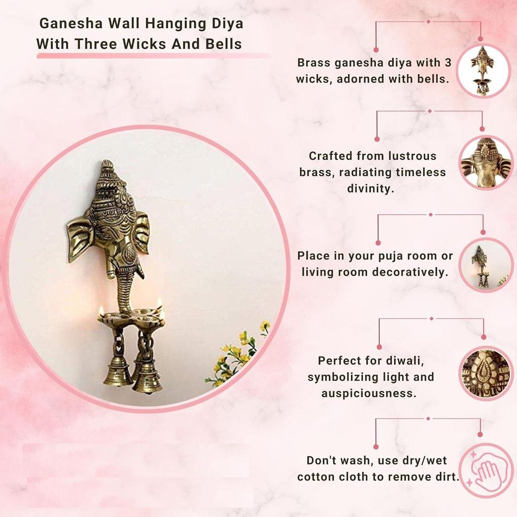 Ganesh Deepak with Bell Brass Wall Hanging (11 Cm X 8 Cm X 24 Cm, Brown)
