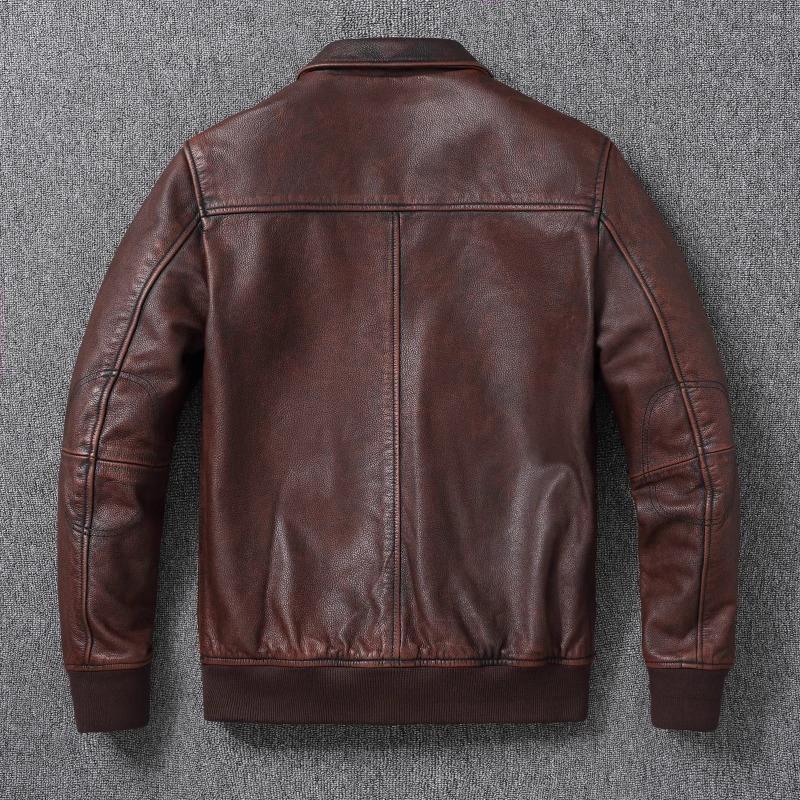 Китайский размер Vintage Red-Browm Flight A2 Мужская натуральная кожаная куртка Light Covered First Layer Cowhed Мужские куртки Осень и зима Пилот кожаная куртка