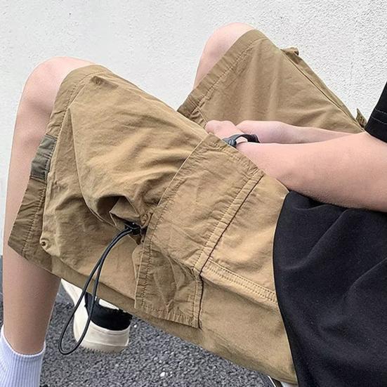 Мужские летние шорты-карго со средней посадкой и эластичной резинкой на талии, повседневные шорты с регулируемым шнурком и несколькими карманами, широкие пляжные шорты, уличная одежда