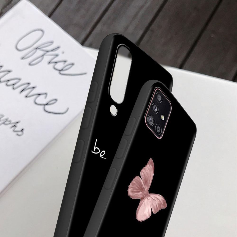 Case For Samsung Galaxy A52 A12 A32 A51 A21s A71 A13 A53 A22 A31 A72 A03 A02s A41 Black Phone Shell Beauty Pink Butterfly