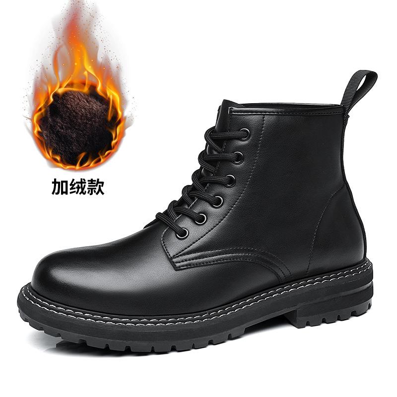 Осенне-зимние ботинки Мартин из коровьей кожи, мужские бархатные черные рабочие ботинки на толстой подошве, шнуровка, модные ботинки 2025