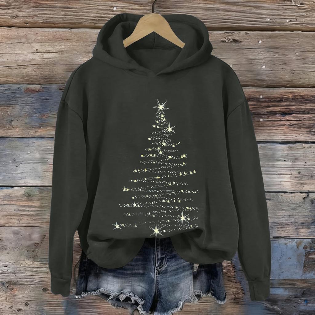 Ladies' Christmas Printed Casual Long Sleeved Round Neck Sports Hoodie Top
