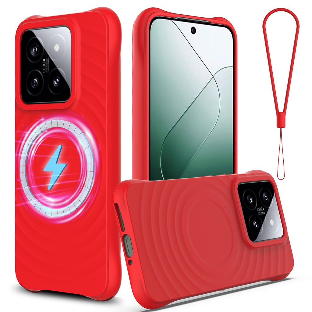 Чехол для Xiaomi 14, совместимый с жидким силиконовым защитным чехлом с пульсирующей текстурой MagSafe и ремешком