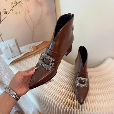 Универсальные туфли с квадратной пряжкой и глубоким вырезом для женщин, средней длины, массивные туфли-одиночки