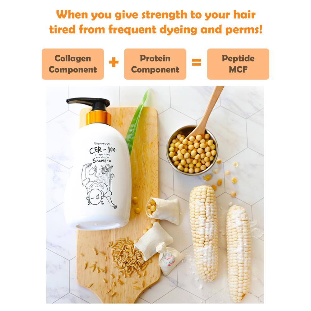 Elizavecca Шампунь для мышц волос с коллагеновым покрытием CER-100 500 мл (3 разных количества)