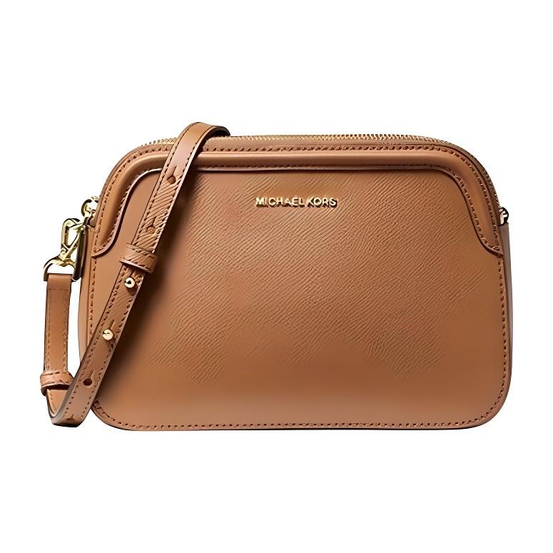 Michael Kors Houston Long Letter Logo Commuter Leather Crossbody Bag Women bags Brown 32T9GO9C9L-LUGGAGE