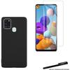 Tempered Glass for Samsung Galaxy A21S and Soft Protective Case Black with Stylus Toproduits®