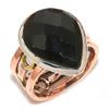 Natural Black Onex Gemstone Two Tone 925 Sterling Silver Jewelry Ring S.9.5 V1f97