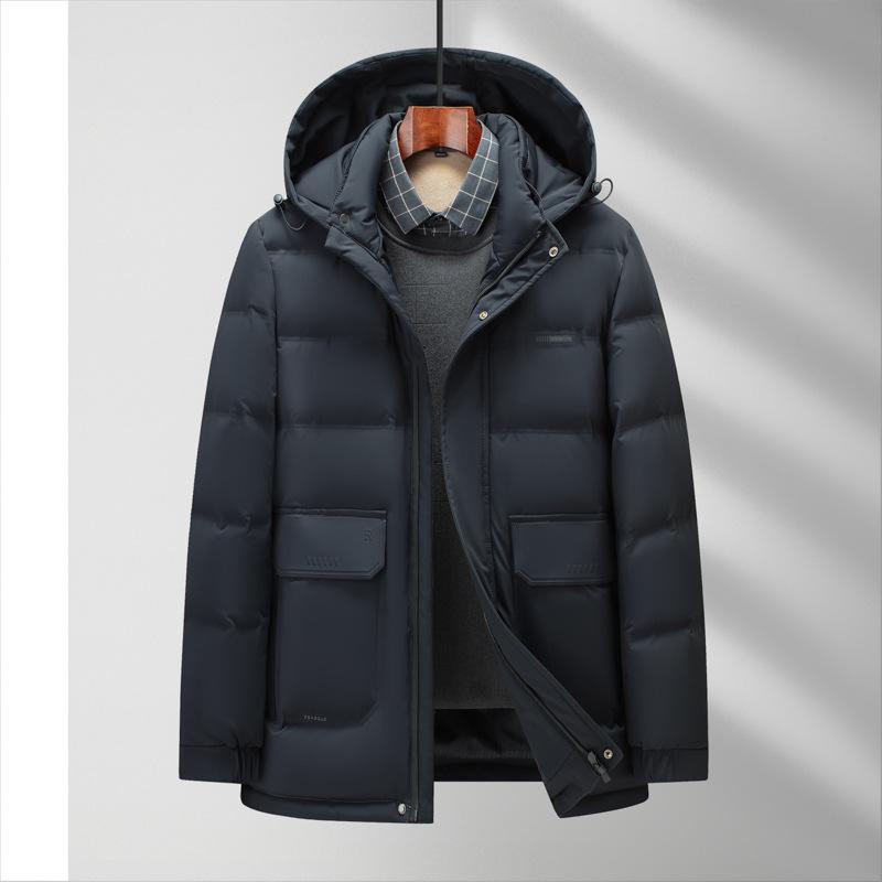 New Autumn and Winter Down Jacket Men's Mid-length Removable Hood Casual Warm Duck Down Down Jacket Hooded Down Jacket for Men