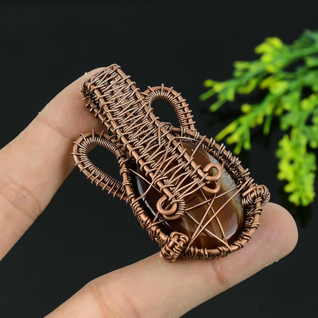 Натуральный агат Монтана, драгоценный камень, медная проволока ручной работы, подарочная подвеска 2 Z7a34