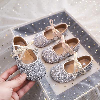 Новая весенняя мода Розовый кристалл Универсальные Девочки Мягкая подошва Кожаная обувь