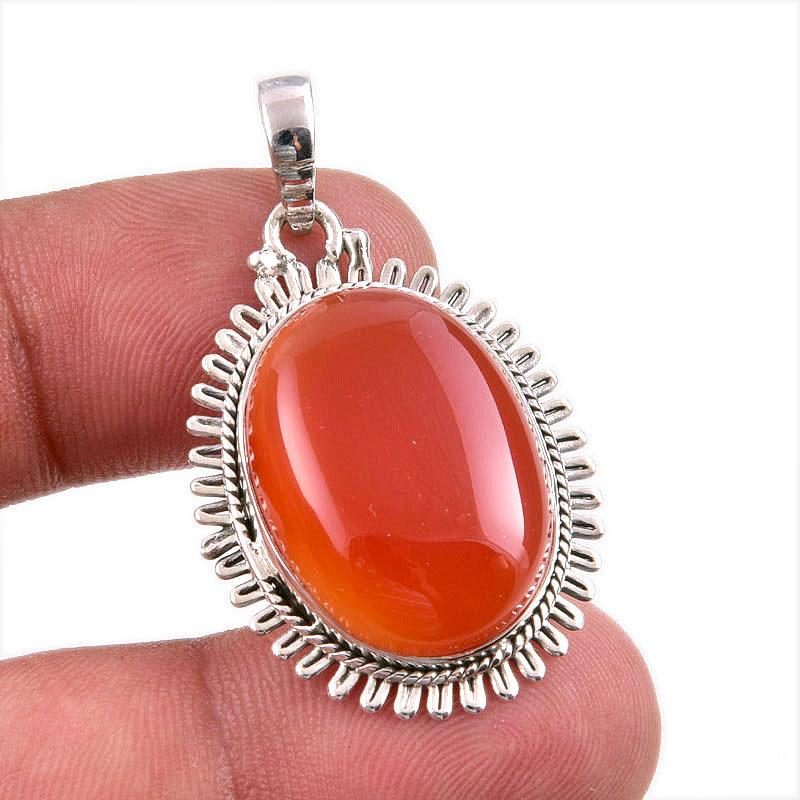 Natural Carnelian Gemstone Handmade 925 Solid Sterling Silver Pendant 1.50" Y7k34