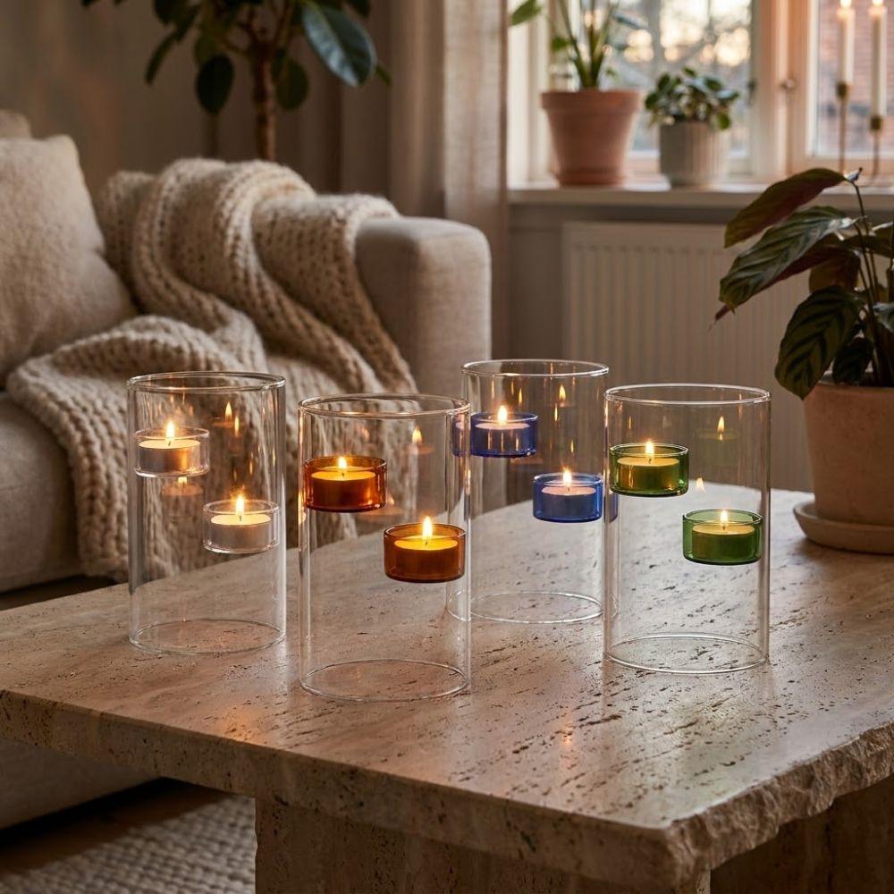 Romantic Glass Tealight Candle Holder Transparent Candle Cup Aromatherapy Holder Anniversary
