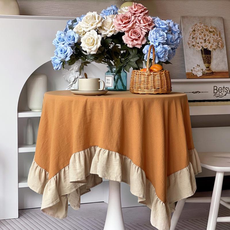 Моющаяся скатерть с оборками, круглая скатерть из хлопка, отделка воланами для праздничного ужина, банкета, кухни, свадьбы, украшения