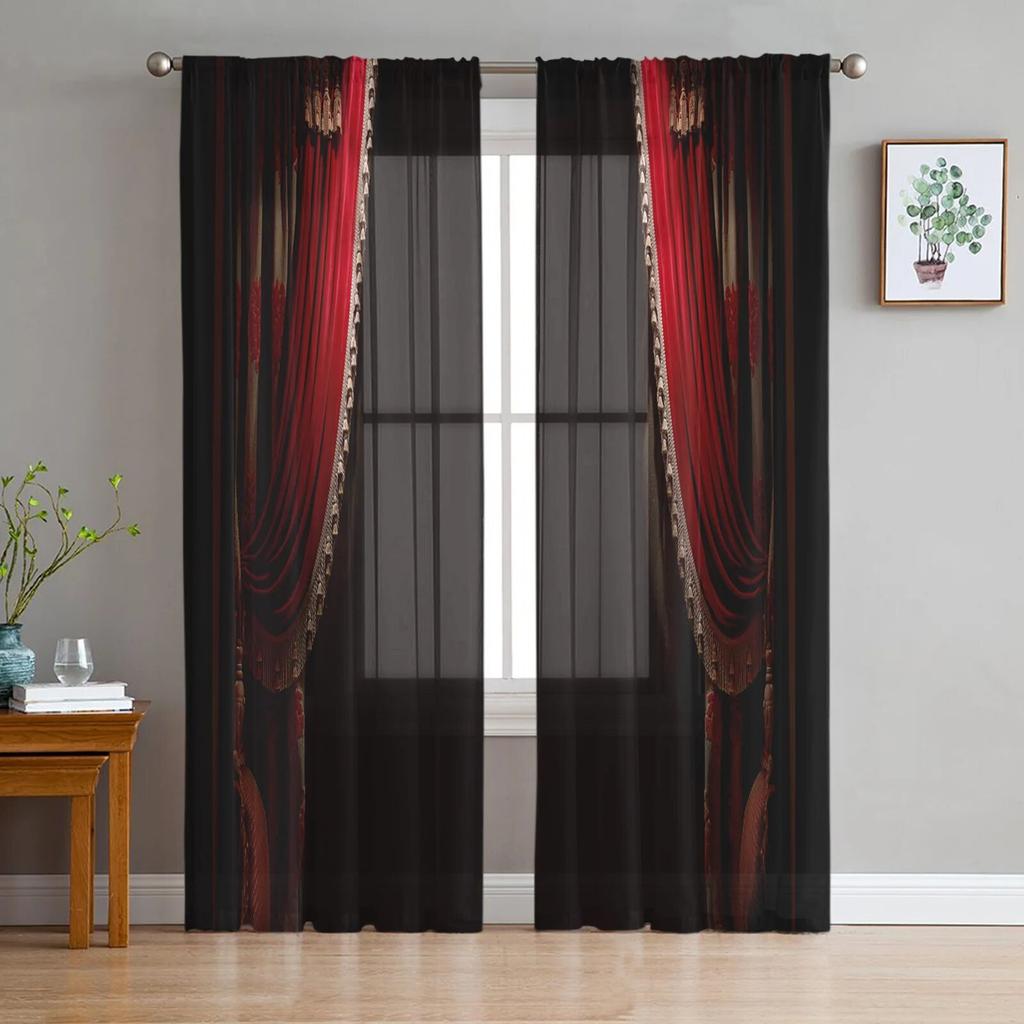 Красный занавес, сценическое искусство, прозрачные шторы для гостиной, спальни, украшение, шифоновая тюль-вуаль, кухонная оконная занавеска