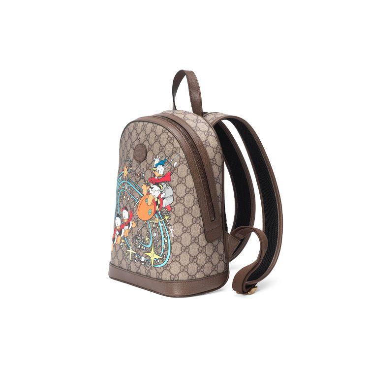 Gucci X Сумка-рюкзак Disney Дональд Дак GG Supreme Бежевая Коричневая Кожаная Отделка Печатная Сумка через плечо для женщин Ежедневная поездка 552884-2N2AT-8683