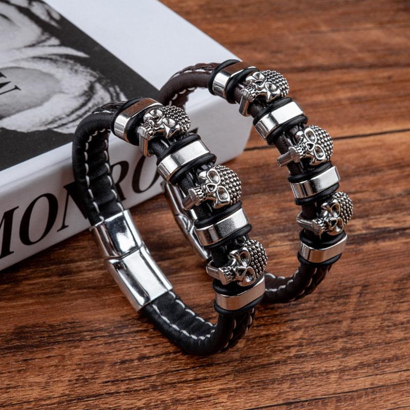 Готический Панк Скелет Череп Кожаный Браслет для Мужчины Стимпанк Акцентный Ручной Новый Магнитный Замок Кожаные Манжеты Браслеты